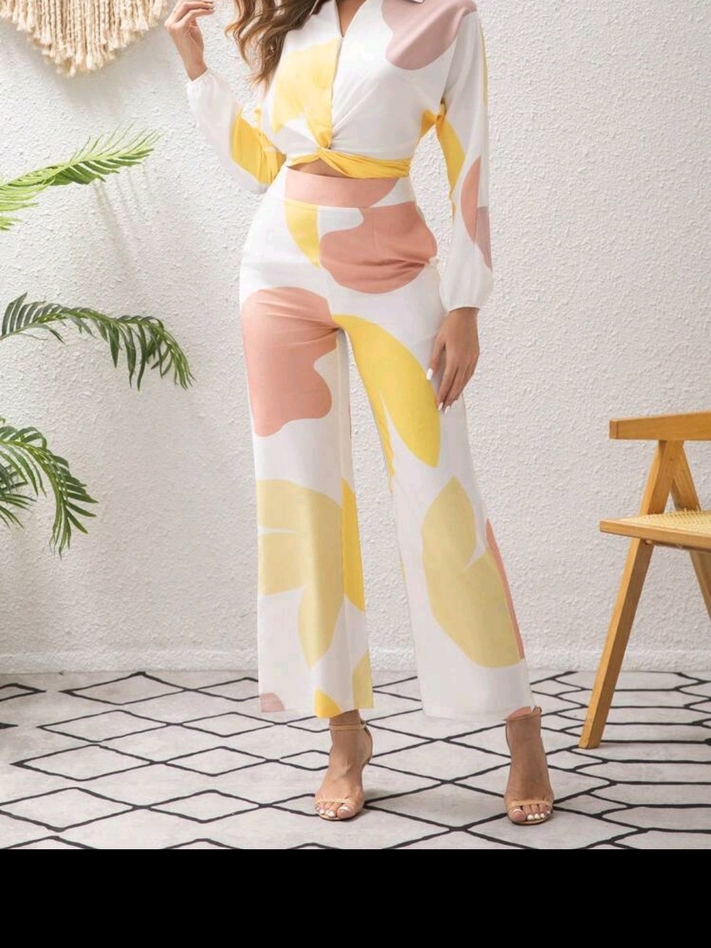 Women’s Wide-Leg Printed Pants in Yellow & Pink